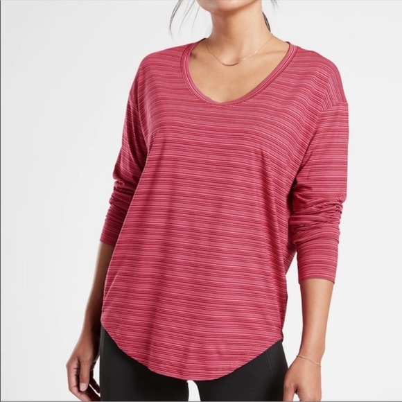 Athleta Cloudlight Stratus Striped Top Pink Red Size XL - Picture 1 of 9